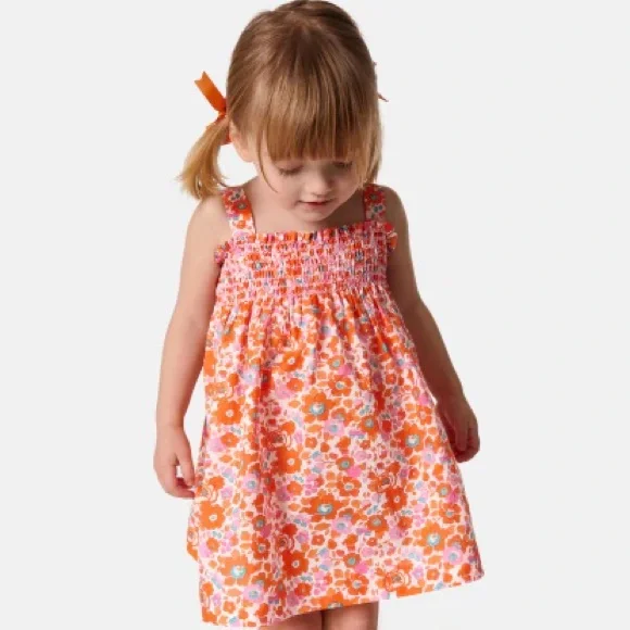 Jacadi Paris Liberty Fabric Floral Pink and Orange Sundress size 12 m